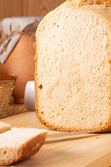 Fresh homemade bread on the kitchen table