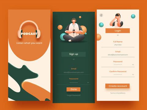Set Of UI, UX, GUI Screens Music App Template Including Sign In, Create Account And Sign Up For Responsive Website.