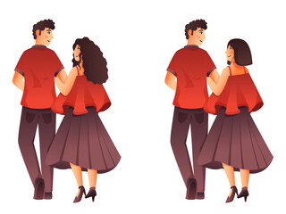 Fototapeta premium Two Images Of Young Couple Character In Standing Pose.