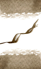 Watercolor abstract hand drawn illustration with sepia and umbra textured shapes and flake. Sepia and umbra picture on the white background, portrait orientation.