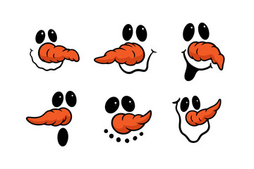 Vector collection of cute snowman faces.