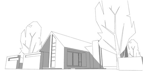 Modern architecture wireframe, Abstract architectural background, 3D Illustration