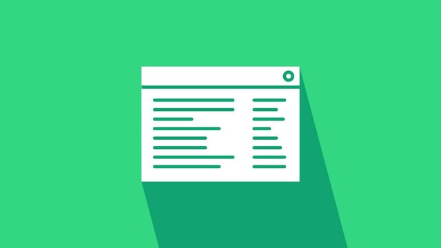 White Software, web developer programming code icon isolated on green background. Javascript computer script random parts of program code. 4K Video motion graphic animation.