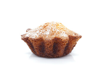 Cupcake isolated on white background. One. Natural homemade cake. Side view.