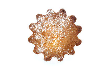 Cupcake isolated on white background. One. Natural homemade cake. Top view.