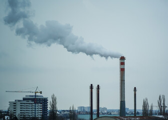 The chimney of a thermal power plant, the smoke extracted by a thermal power plant on the chimney, in the production process.