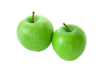 Fresh organic green apples isolated on white background. Healthy foods.