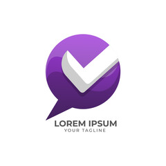 message balloon and tick logo design template