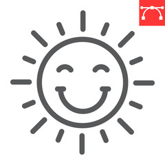 Smiling sun line icon, Happy Easter and holiday, sun smile vector icon, vector graphics, editable stroke outline sign, eps 10.