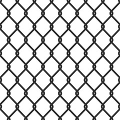Silhouette of chain link fence. Seamless wired mesh steel fence pattern. Template design for prison barrier, industrial safety zone, secured property, cage production.