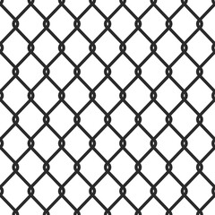 Fototapeta premium Silhouette of chain link fence. Seamless wired mesh steel fence pattern. Template design for prison barrier, industrial safety zone, secured property, cage production.