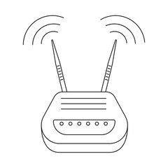 Hand drawn element, vector illustration in black color isolated on white background. Router, doodles.