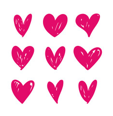 Hearts doodles. Symbol of love. Vector illustration.