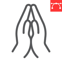 Praying hands line icon, religion and namaste, hands folded in prayer vector icon, vector graphics, editable stroke outline sign, eps 10.