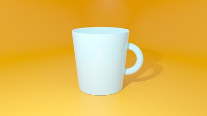 3D blue mug on yellow background