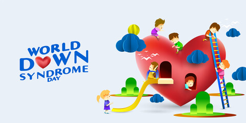 World down syndrome day with children and heart shape playground. Love sign for disabilities