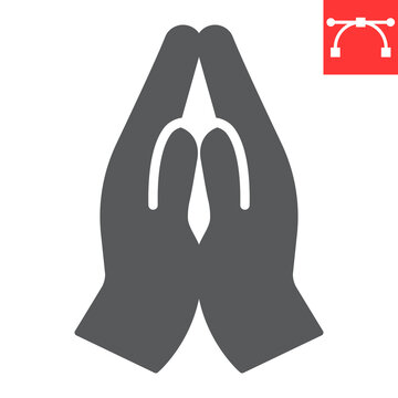 Praying hands glyph icon, religion and namaste, hands folded in prayer vector icon, vector graphics, editable stroke solid sign, eps 10.