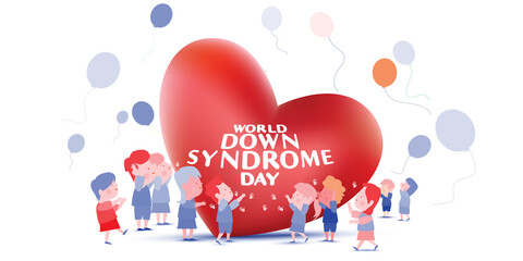 World down syndrome day with children and heart shape balloon. Love sign for disabilities