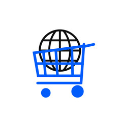 Globaler Handel - Icon mit Warenkorb und Globus