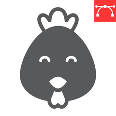 Cute chicken glyph icon, poultry and hen, chick vector icon, vector graphics, editable stroke solid sign, eps 10.