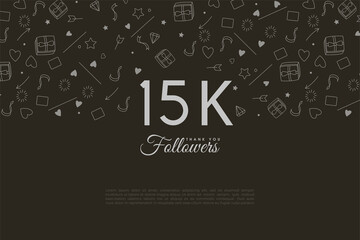 15k followers with numbers and half of the black background is filled with small pictures.