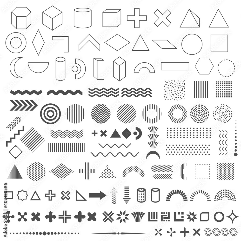 Canvas Prints trendy geometric shapes set of 110 elements, memphis design, retro linear elements,template for comp