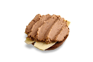 Pate spread on rye bread with butter