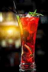 Red blended cocktail on the bar counter
