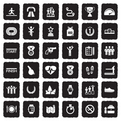 Running Icons. Grunge Black Flat Design. Vector Illustration.