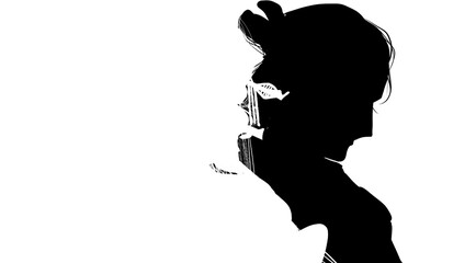 Silhouette of a Japanese geisha and samurai painted by black and white