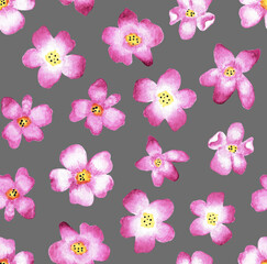 Pink flowers. Watercolor. Seamless pattern (3)