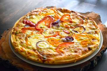 Vegetable pizza on a plate.  Italian food. 