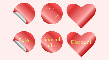 Set of vector Valentine's day sale red stickers.