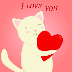 Postcard I love you with cat. Vector illustration