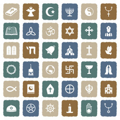 Religion Icons. Grunge Color Flat Design. Vector Illustration.