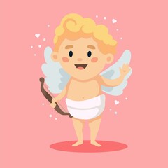 Cute cupid character. Happy Valentine s day vector illustration in cartoon style