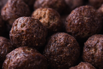 chocolate corn flakes in close up macro
