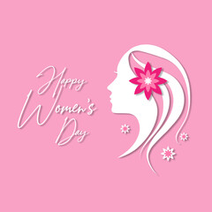 Happy Women's Day! Silhouette of a woman face with flowers petals and leaves. 8 march, Invitation card copy space. vector illustration.