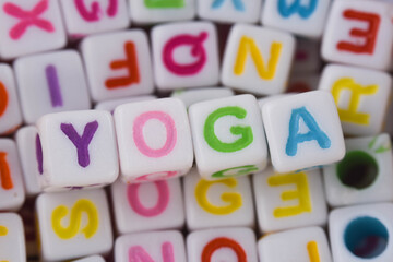 yoga text macro close up