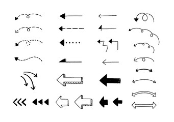 手描き矢印　ざらざらペン　モノクロ　線画　アイコンセット