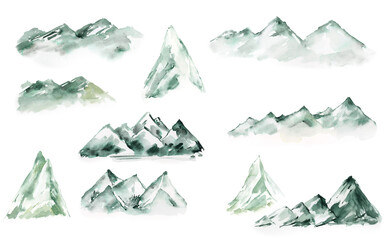 Watercolor mountains , Greenery landscape clipart, Forest tree clipart for woodland wedding, travel design - 407428531