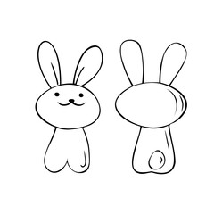 Two happy hares or easter bunnies doodle illustration vector.