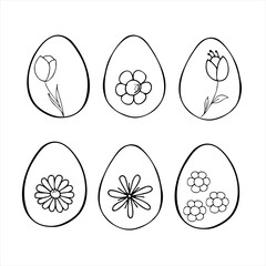 Set of Easter eggs decorated with a pattern of flowers in a doodle style.