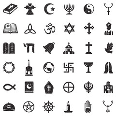 Religion Icons. Black Scribble Design. Vector Illustration.