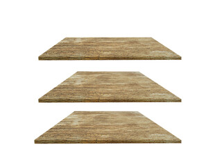 Empty rustic wood shelves collection isolated on a white background...