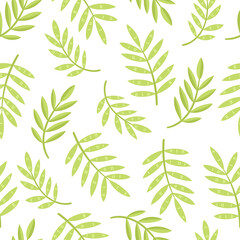 Cartoon bright herbs, leaves seamless pattern isolated on white.