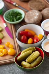 Vegetables and spread for vegan sandwiches, close up