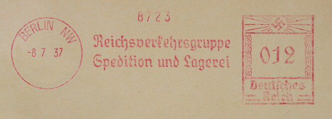 vintage retro alt old briefmarke stamp frankiert cancel benutzt used beige rot red werbung slogan...