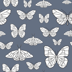 Grey vector low poly pattern with butterflies