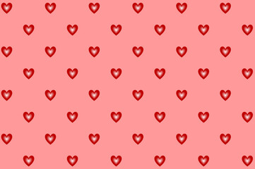 Repeating pattern of red and white heart shapes on pink background.